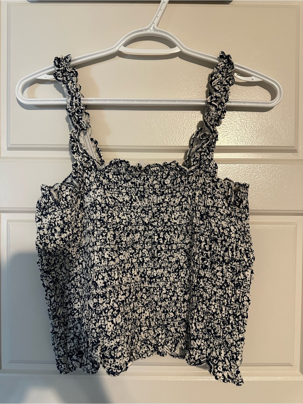 Old Navy Blue and White Smocked Floral Camisole